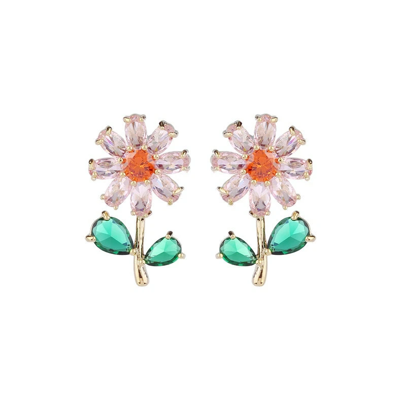 18K Gold Plated Fashion Jewellery 925 Silver Color CZ Sun Flower Earring