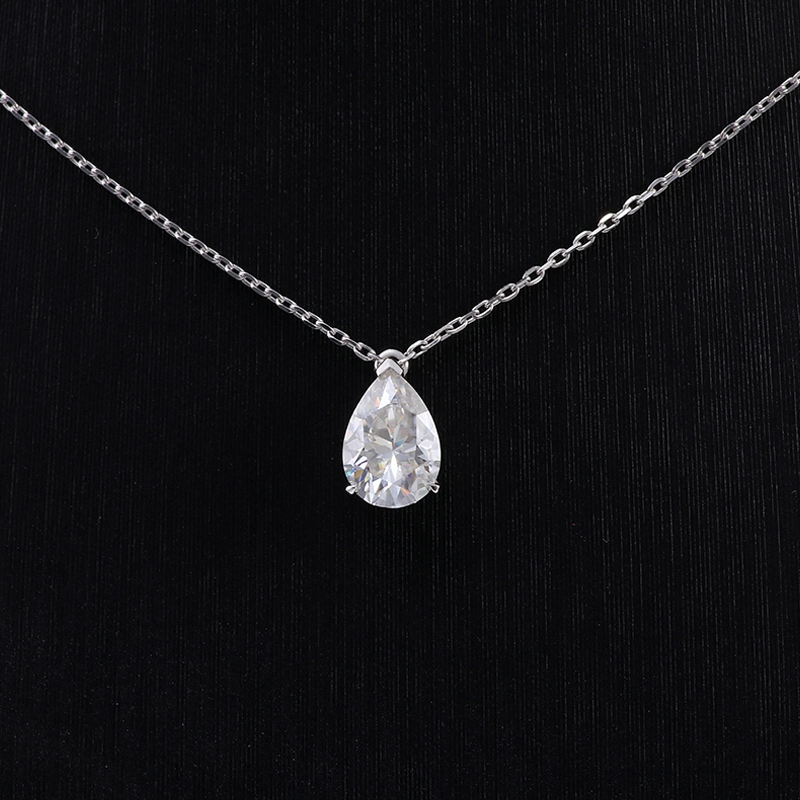 Provence Gem Au750 White Gold Def Color Pear Shape 7X10mm Teardrop Moissanite Solitaire Pendant Necklace for Ladies