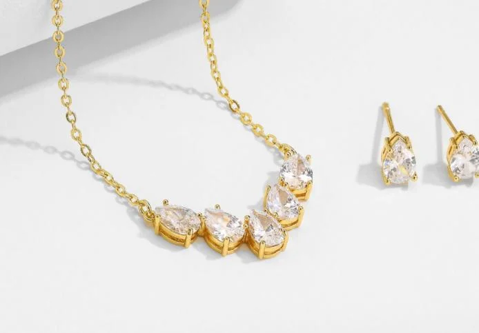 Wedding Pear CZ Necklace Jewelry Set, Bridal CZ Jewelry Set, Bridesmaid Jewelry Set, Gift CZ Jewelry Set