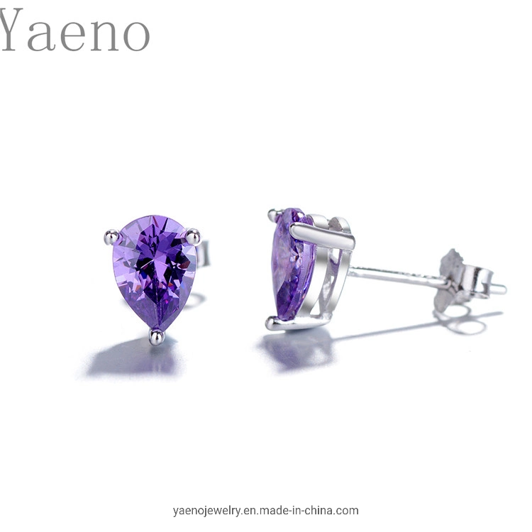 Jewelry Sterling Silver 925 Fashionable Exquisite New Purple CZ Jewel Womens Ear Stud