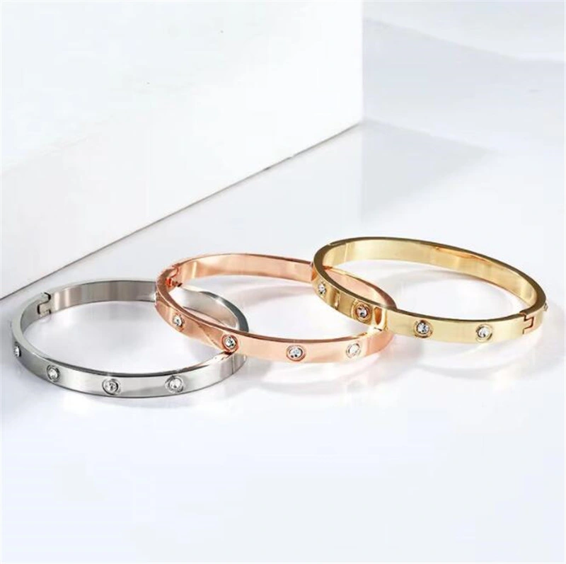 Luxury 316L Stainless Steel Women Bangle Bracelet Classic Design Jewelry Diamond Screw Brand Bangle