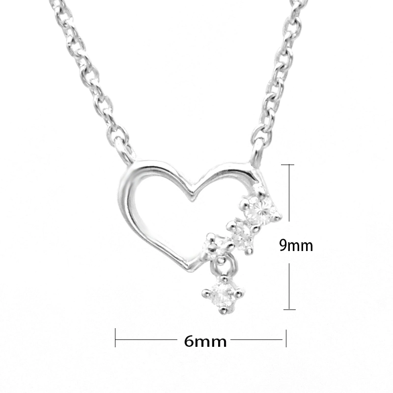 Custom Rhodium Plating Shiny Minimalist Silver Jewellery CZ Diamond Pretty Jewelry Heart Pendant Necklace