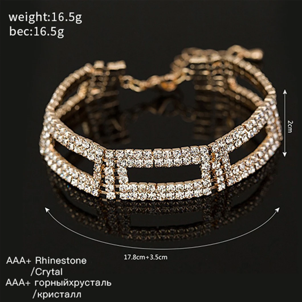 Fashion Rhinestone Gold Filled Plated Crystal Wrist Bracelet for Women