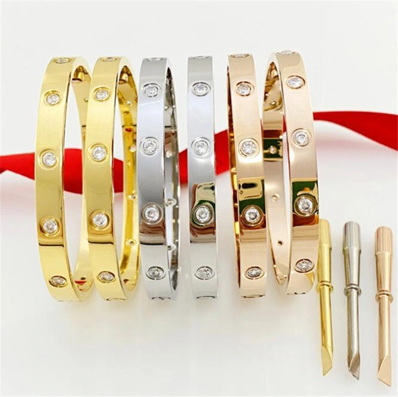 Luxury 316L Stainless Steel Women Bangle Bracelet Classic Design Jewelry Diamond Screw Brand Bangle