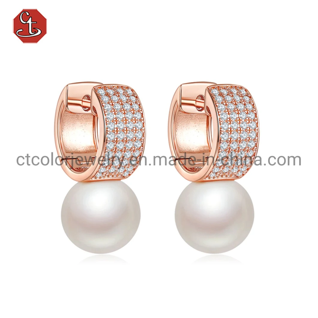 Fashion Silver Luxury Wedding Jewelry White Shell Pearl Earrings Engagement Zircon Earrings For Women Jewelry Accessories