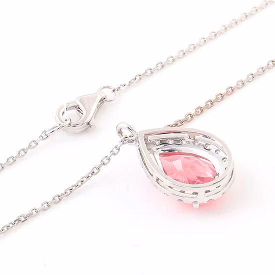 로맨틱 2.5 캐럿 배 컷 랩 성장 핑크 사파이어 Vvs 14K 화이트 골드 모이사나이트 다이아몬드 펜던트 목걸이